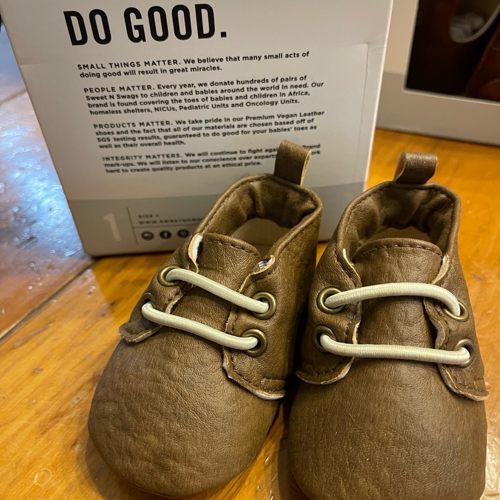 Sweet N Swag Kids Brown faux Leather-Look Soft Sole Shoes - Picture 4 of 5